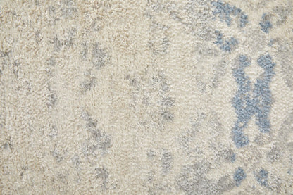 4' X 6' Blue And Ivory Power Loom Distressed Area Rug