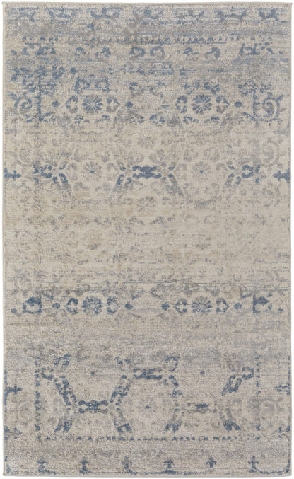 4' X 6' Blue And Ivory Power Loom Distressed Area Rug