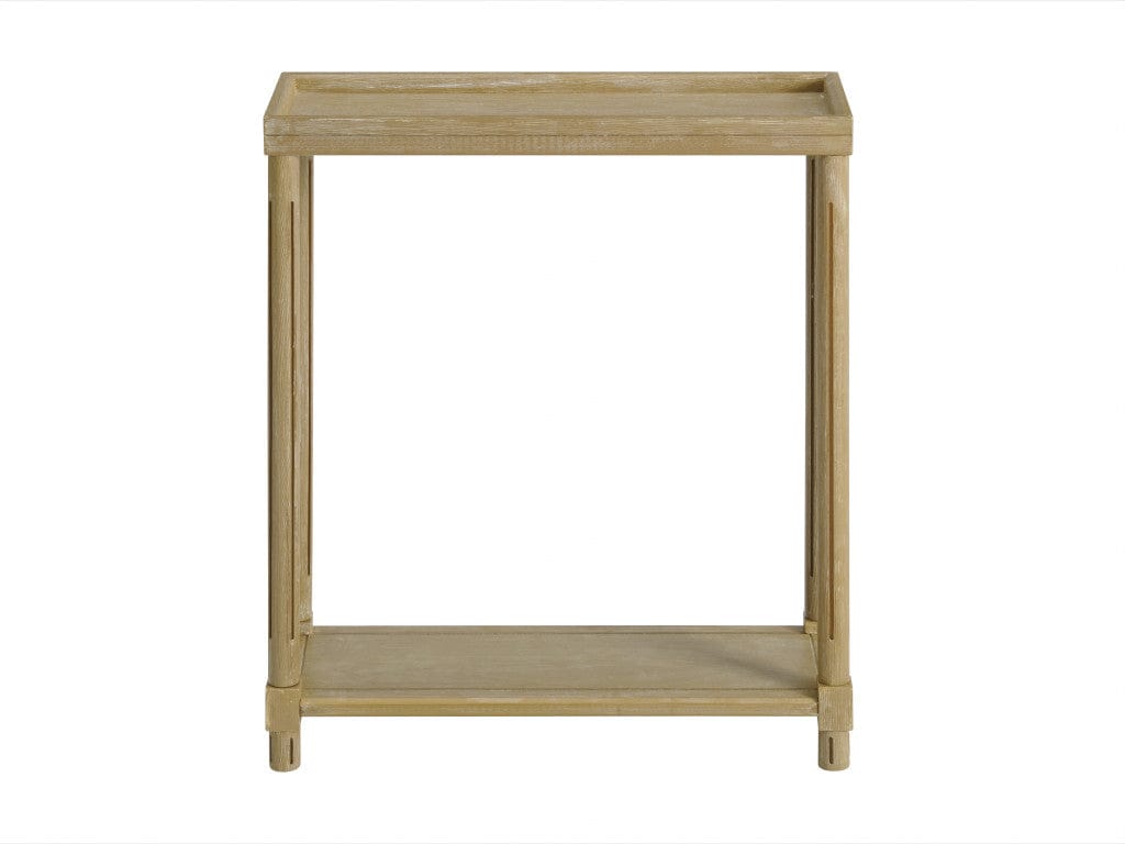 Set Of Two 24" Narrow Distressed Oak Wood End Tables With Shelf