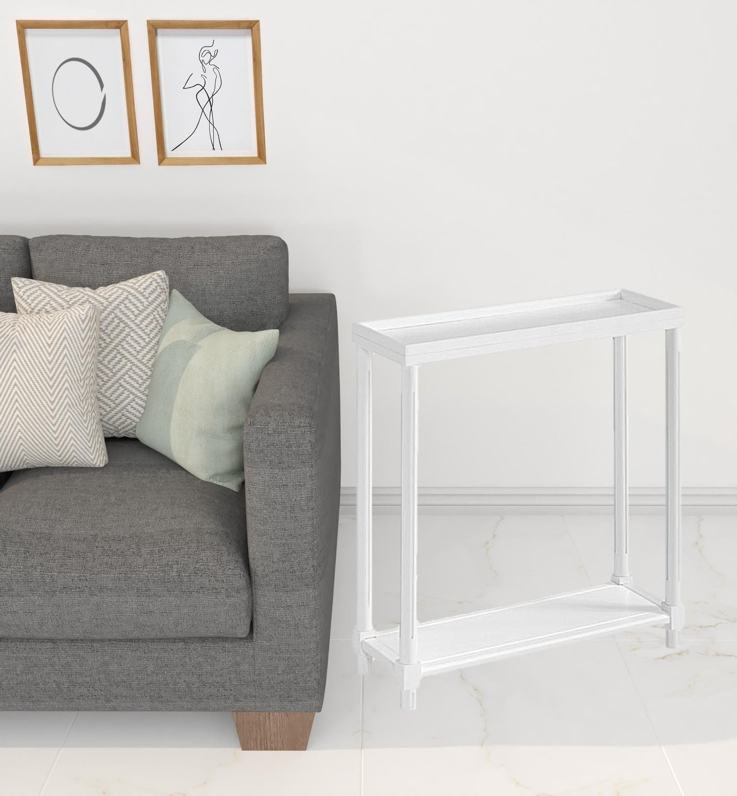 Set Of Two 24" White Narrow Wood End Tables With Shelf