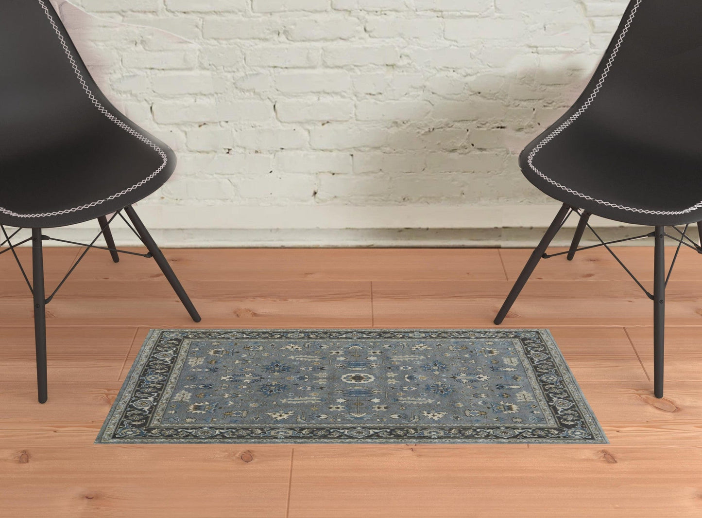 2' X 3' Blue Gray And Taupe Wool Floral Hand Knotted Stain Resistant Area Rug