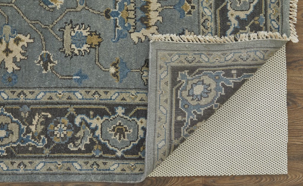 2' X 3' Blue Gray And Taupe Wool Floral Hand Knotted Stain Resistant Area Rug
