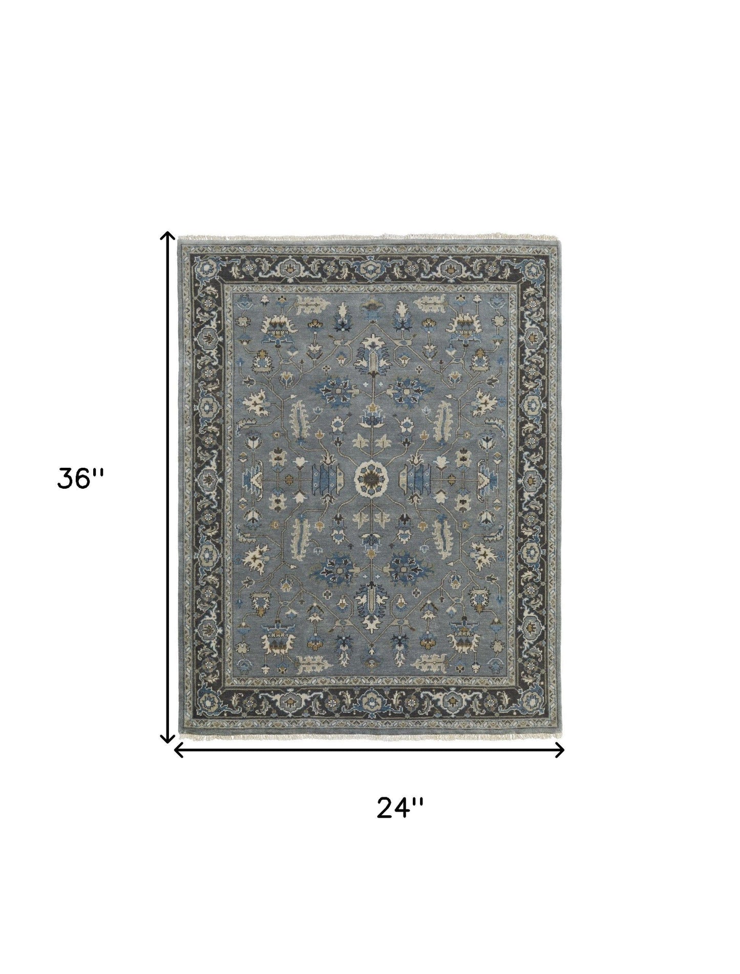 2' X 3' Blue Gray And Taupe Wool Floral Hand Knotted Stain Resistant Area Rug