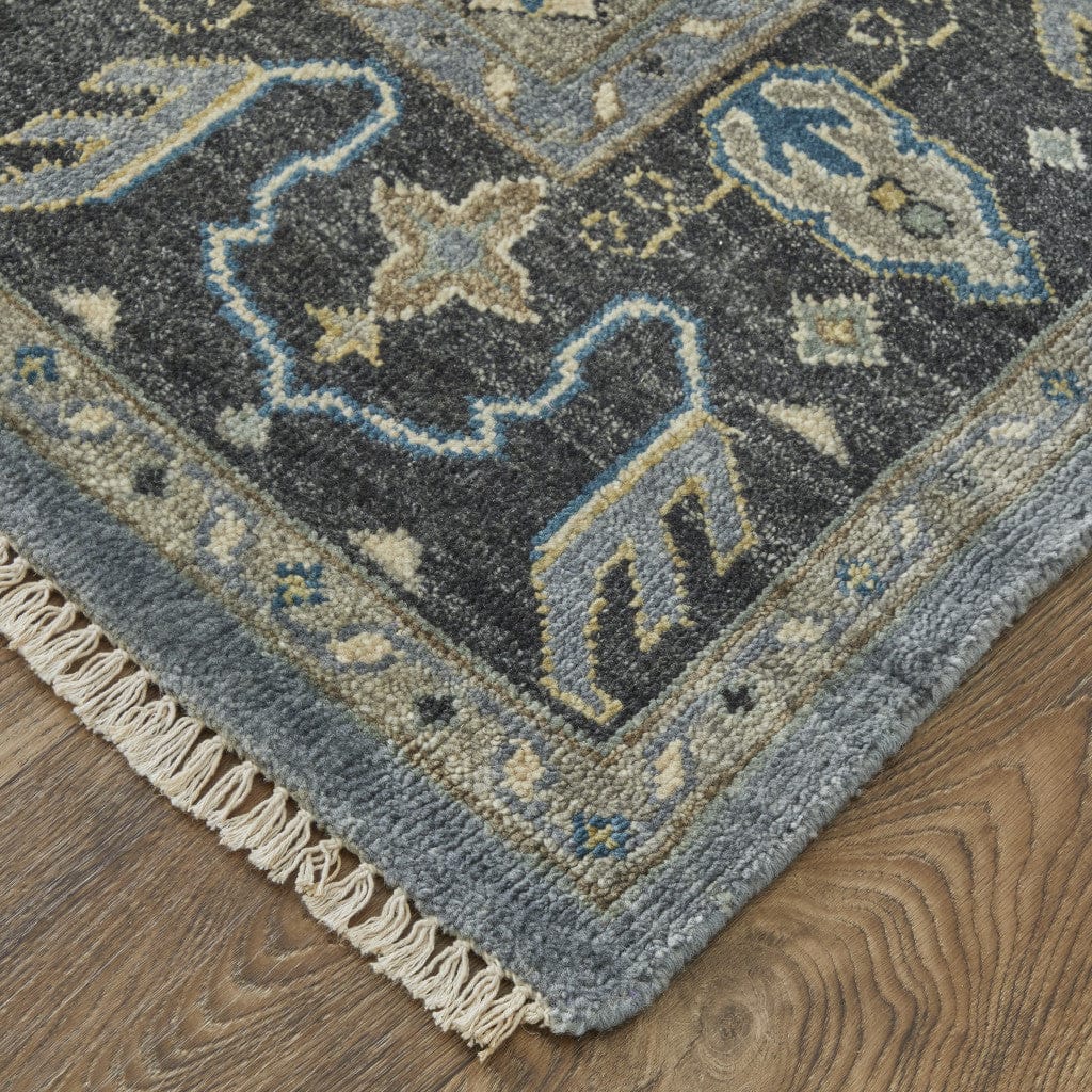 2' X 3' Blue Gray And Taupe Wool Floral Hand Knotted Stain Resistant Area Rug