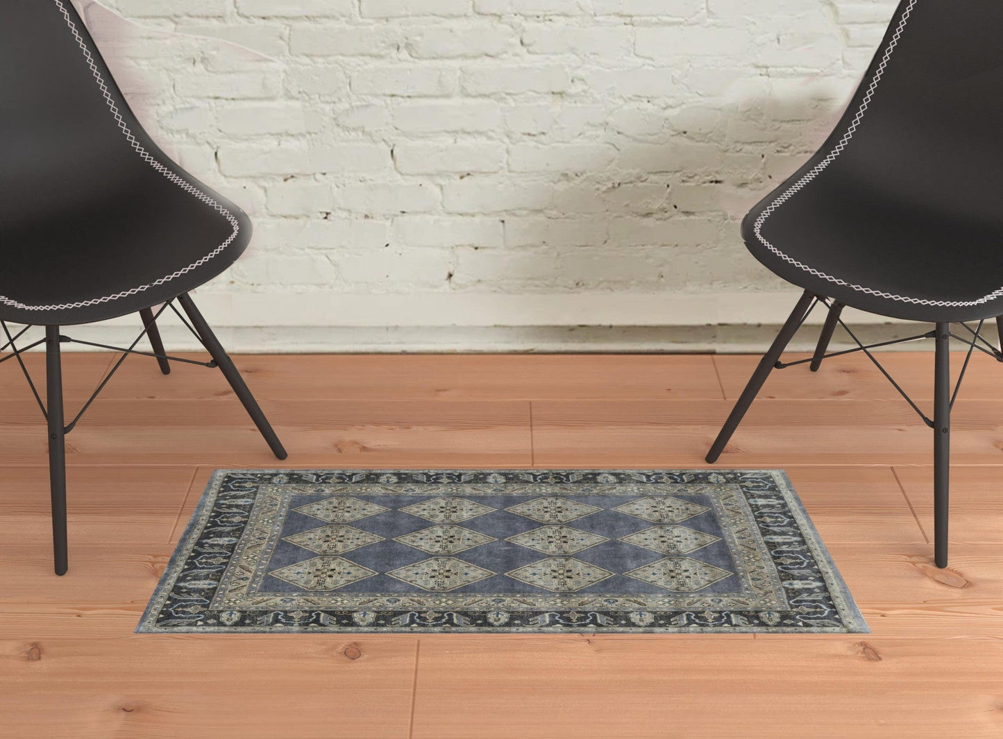 2' X 3' Blue Gray And Taupe Wool Floral Hand Knotted Stain Resistant Area Rug