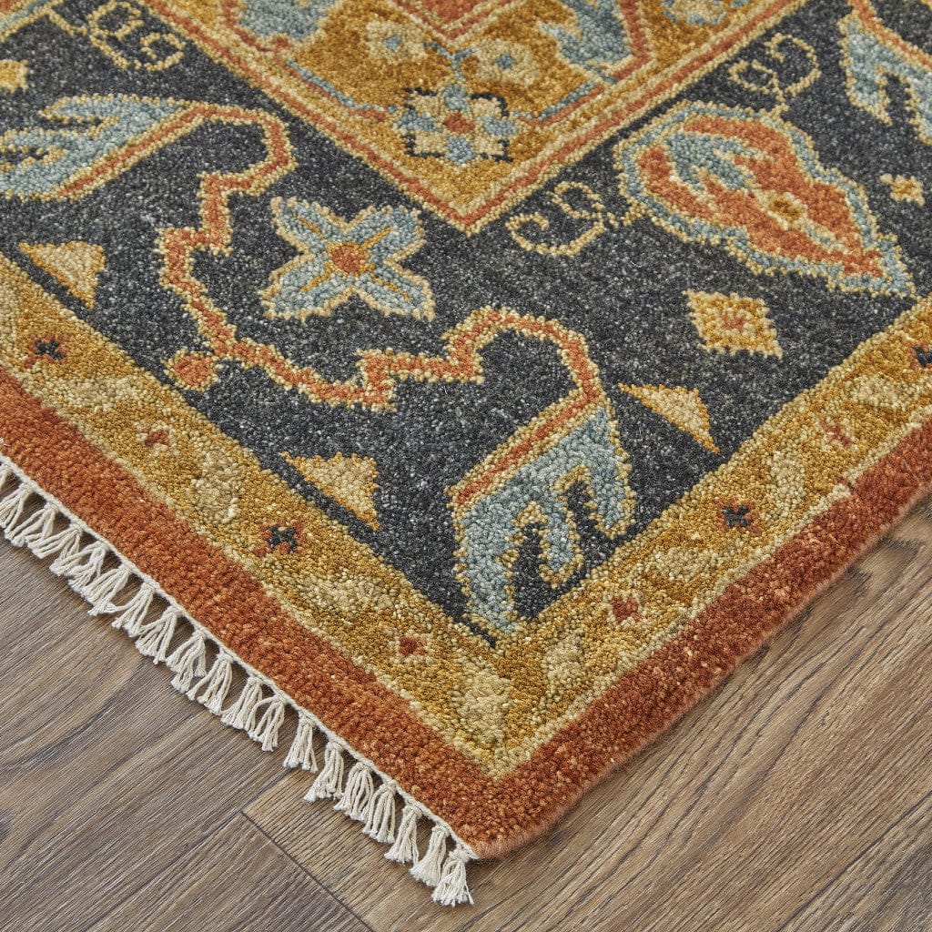 2' X 3' Tan Orange And Brown Wool Floral Hand Knotted Stain Resistant Area Rug