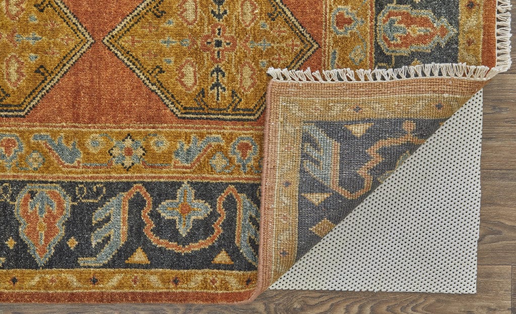 2' X 3' Tan Orange And Brown Wool Floral Hand Knotted Stain Resistant Area Rug