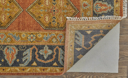 2' X 3' Tan Orange And Brown Wool Floral Hand Knotted Stain Resistant Area Rug