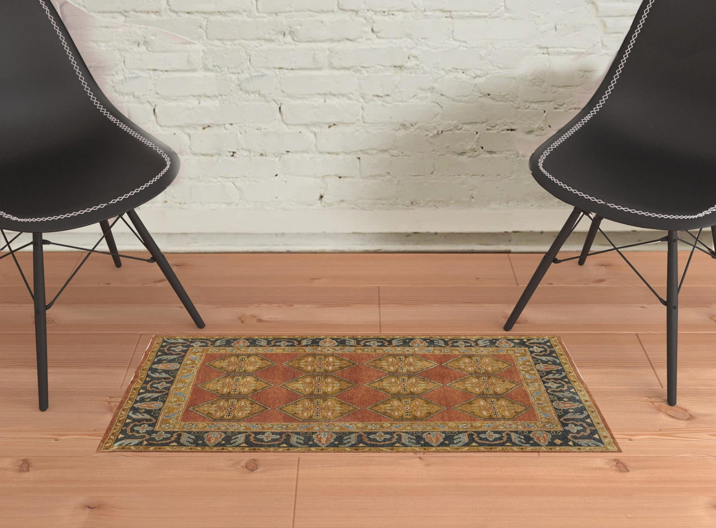 2' X 3' Tan Orange And Brown Wool Floral Hand Knotted Stain Resistant Area Rug