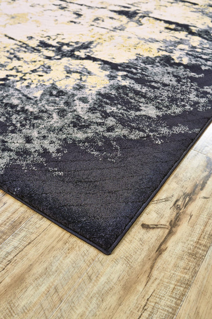 2' X 3' Black Gray And Gold Geometric Stain Resistant Area Rug