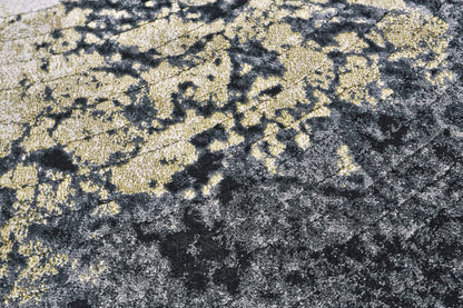 2' X 3' Black Gray And Gold Geometric Stain Resistant Area Rug