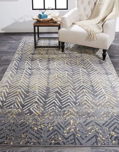 2' X 3' Gray Yellow And White Abstract Stain Resistant Area Rug