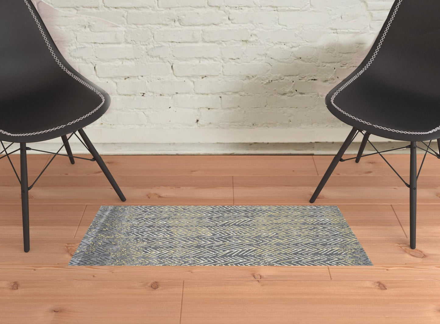 2' X 3' Gray Yellow And White Abstract Stain Resistant Area Rug