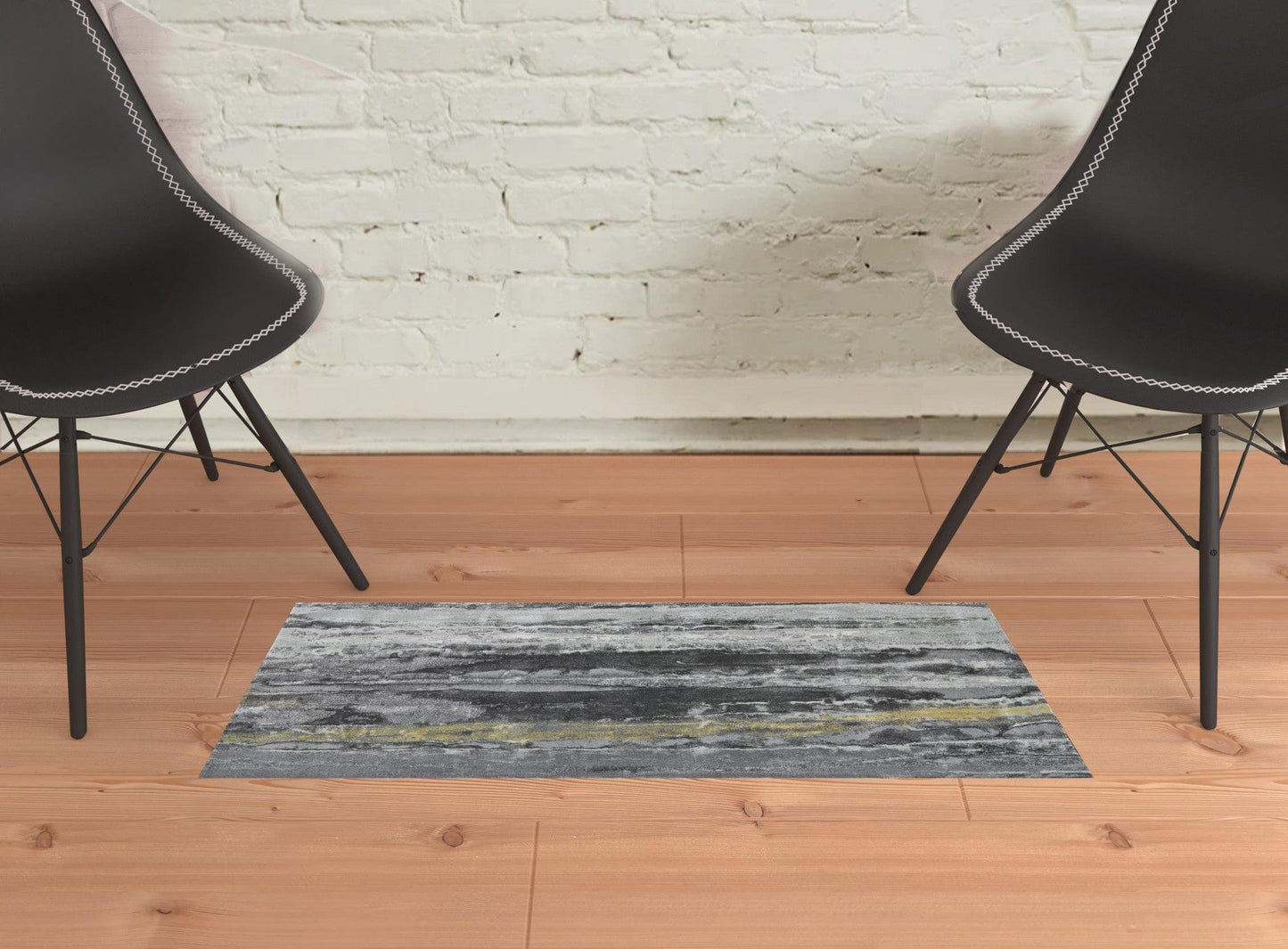 2' X 3' Gray And Black Abstract Stain Resistant Area Rug