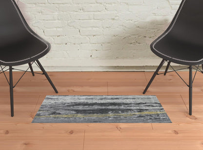 2' X 3' Gray And Black Abstract Stain Resistant Area Rug