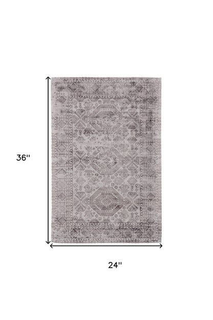 2' X 3' Gray And Purple Abstract Hand Woven Area Rug