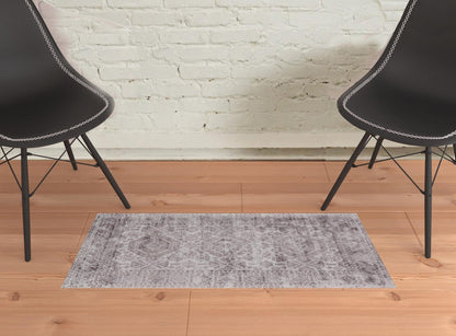 2' X 3' Gray And Purple Abstract Hand Woven Area Rug