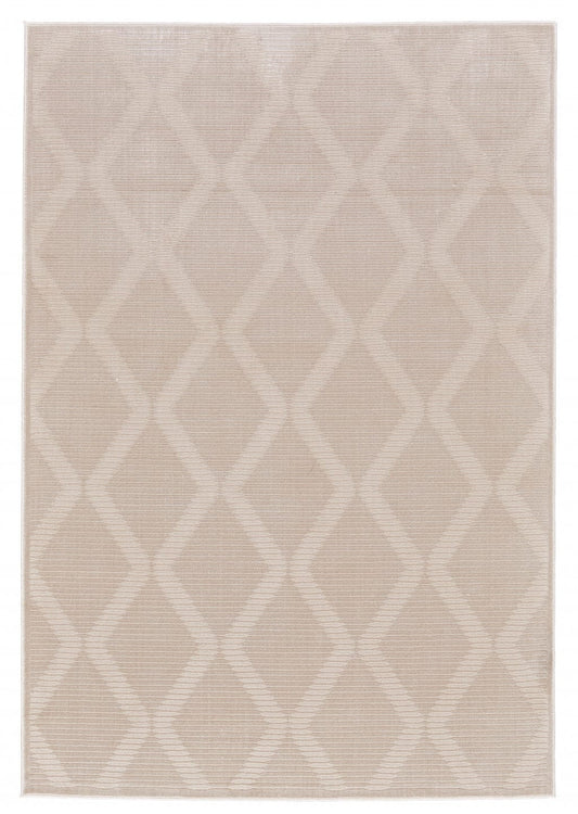 2' X 3' Ivory And Tan Geometric Stain Resistant Area Rug