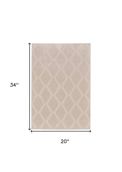 2' X 3' Ivory And Tan Geometric Stain Resistant Area Rug