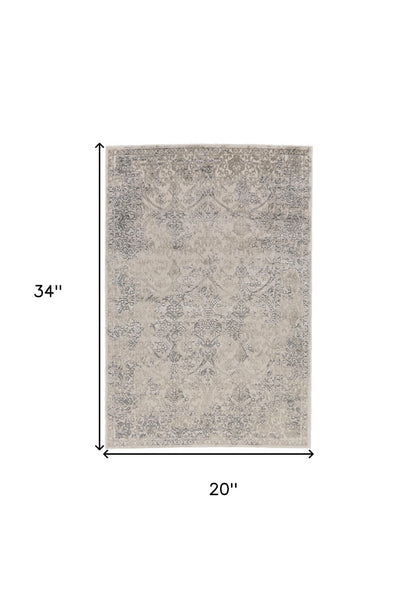 2' X 3' Ivory Gray And Black Abstract Stain Resistant Area Rug