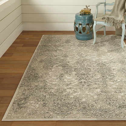 2' X 3' Ivory Gray And Black Abstract Stain Resistant Area Rug