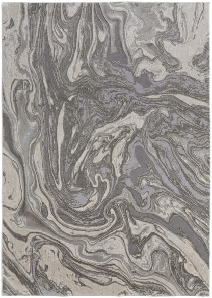 2' X 3' Gray Ivory And Silver Abstract Stain Resistant Area Rug