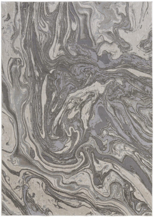 2' X 3' Gray Ivory And Silver Abstract Stain Resistant Area Rug