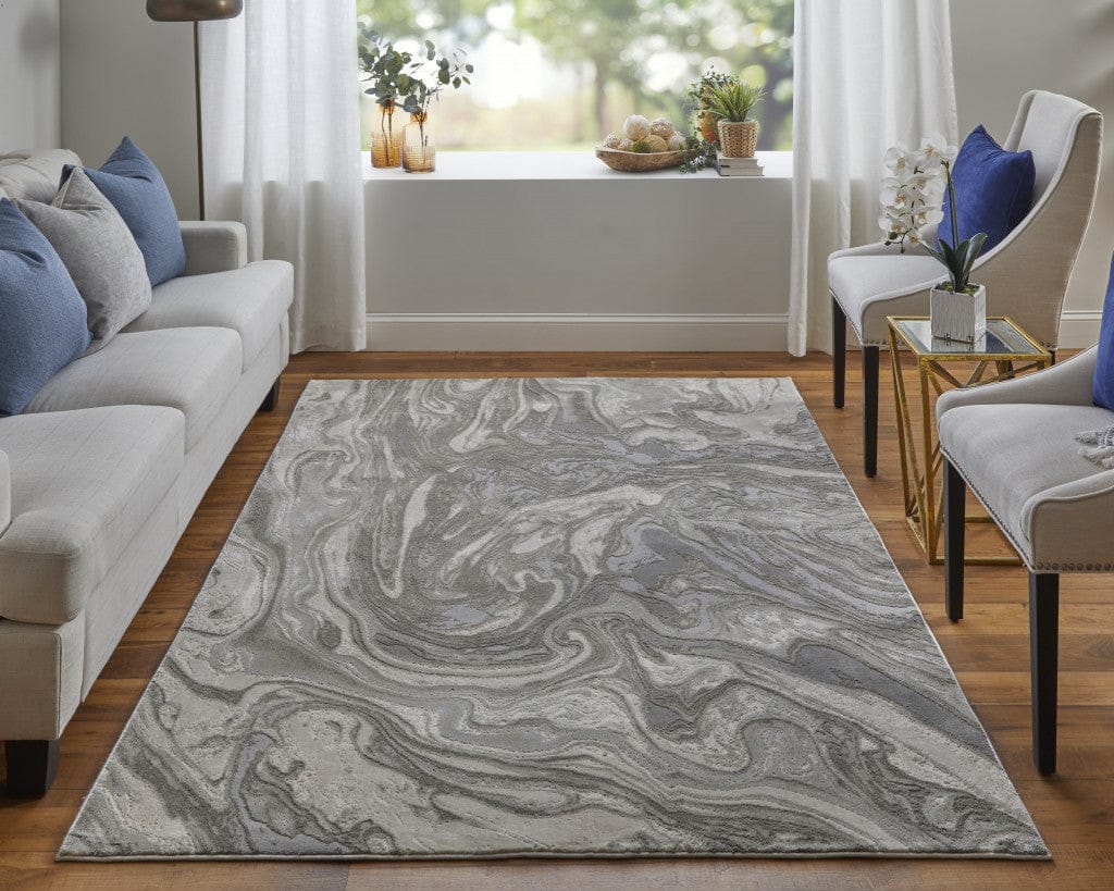2' X 3' Gray Ivory And Silver Abstract Stain Resistant Area Rug