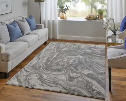 2' X 3' Gray Ivory And Silver Abstract Stain Resistant Area Rug