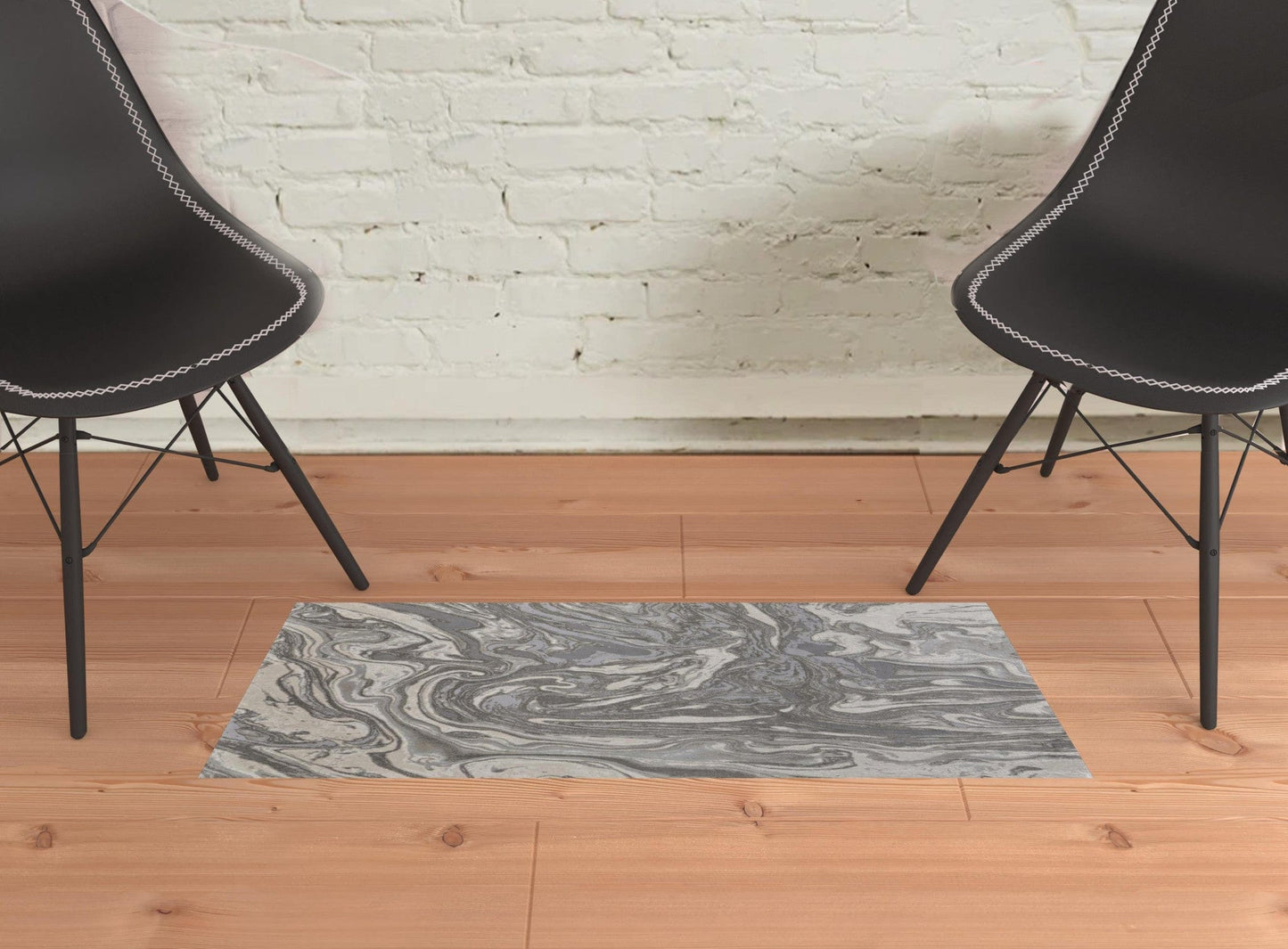 2' X 3' Gray Ivory And Silver Abstract Stain Resistant Area Rug
