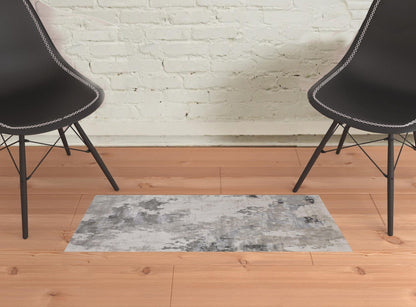 2' X 3' Ivory And Gray Abstract Stain Resistant Area Rug