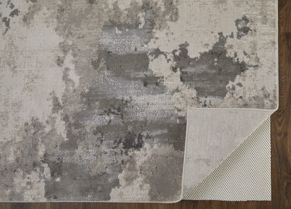 2' X 3' Ivory And Gray Abstract Stain Resistant Area Rug