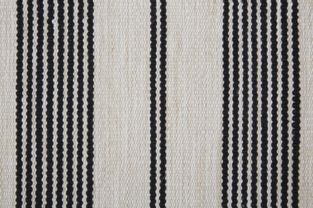 2' X 3' Black And White Striped Dhurrie Hand Woven Stain Resistant Area Rug