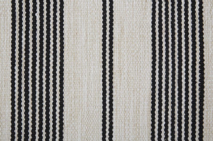 2' X 3' Black And White Striped Dhurrie Hand Woven Stain Resistant Area Rug