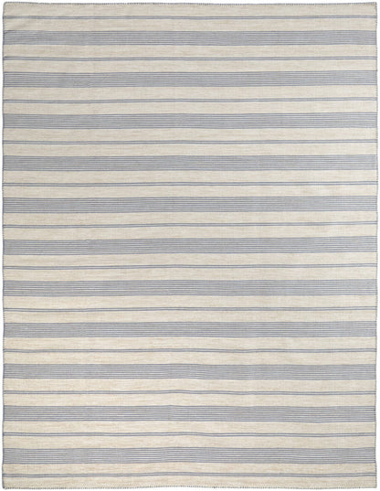 2' X 3' Blue Ivory And Tan Striped Dhurrie Hand Woven Stain Resistant Area Rug