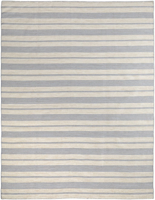 2' X 3' Blue Ivory And Tan Striped Dhurrie Hand Woven Stain Resistant Area Rug