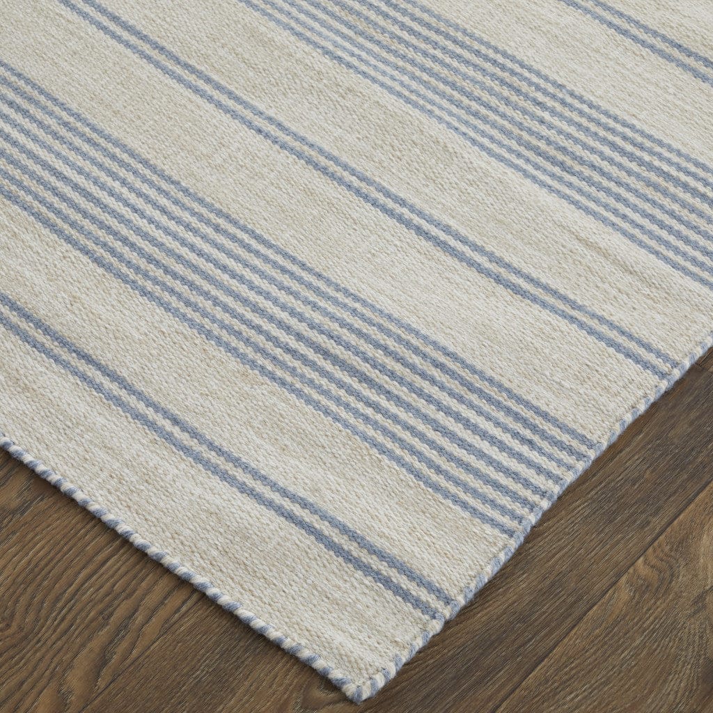 2' X 3' Blue Ivory And Tan Striped Dhurrie Hand Woven Stain Resistant Area Rug