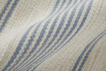 2' X 3' Blue Ivory And Tan Striped Dhurrie Hand Woven Stain Resistant Area Rug
