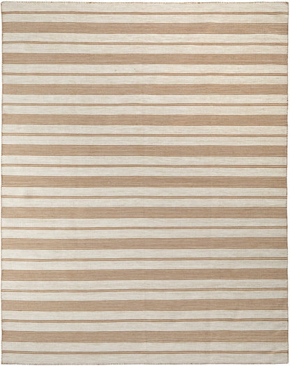 2' X 3' Ivory Taupe And Brown Striped Dhurrie Hand Woven Stain Resistant Area Rug
