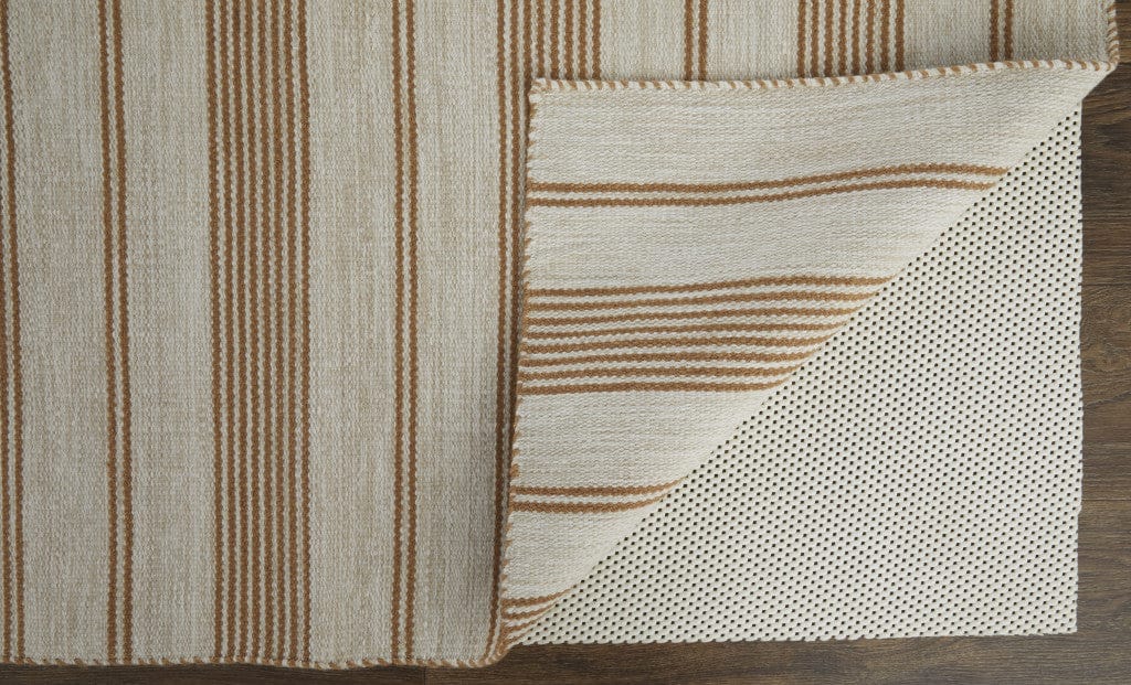 2' X 3' Ivory Taupe And Brown Striped Dhurrie Hand Woven Stain Resistant Area Rug