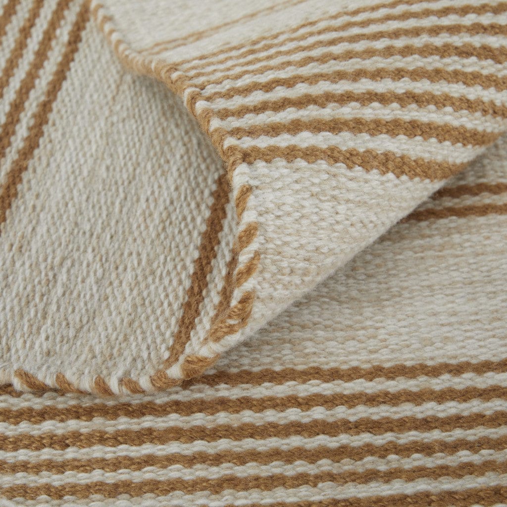 2' X 3' Ivory Taupe And Brown Striped Dhurrie Hand Woven Stain Resistant Area Rug