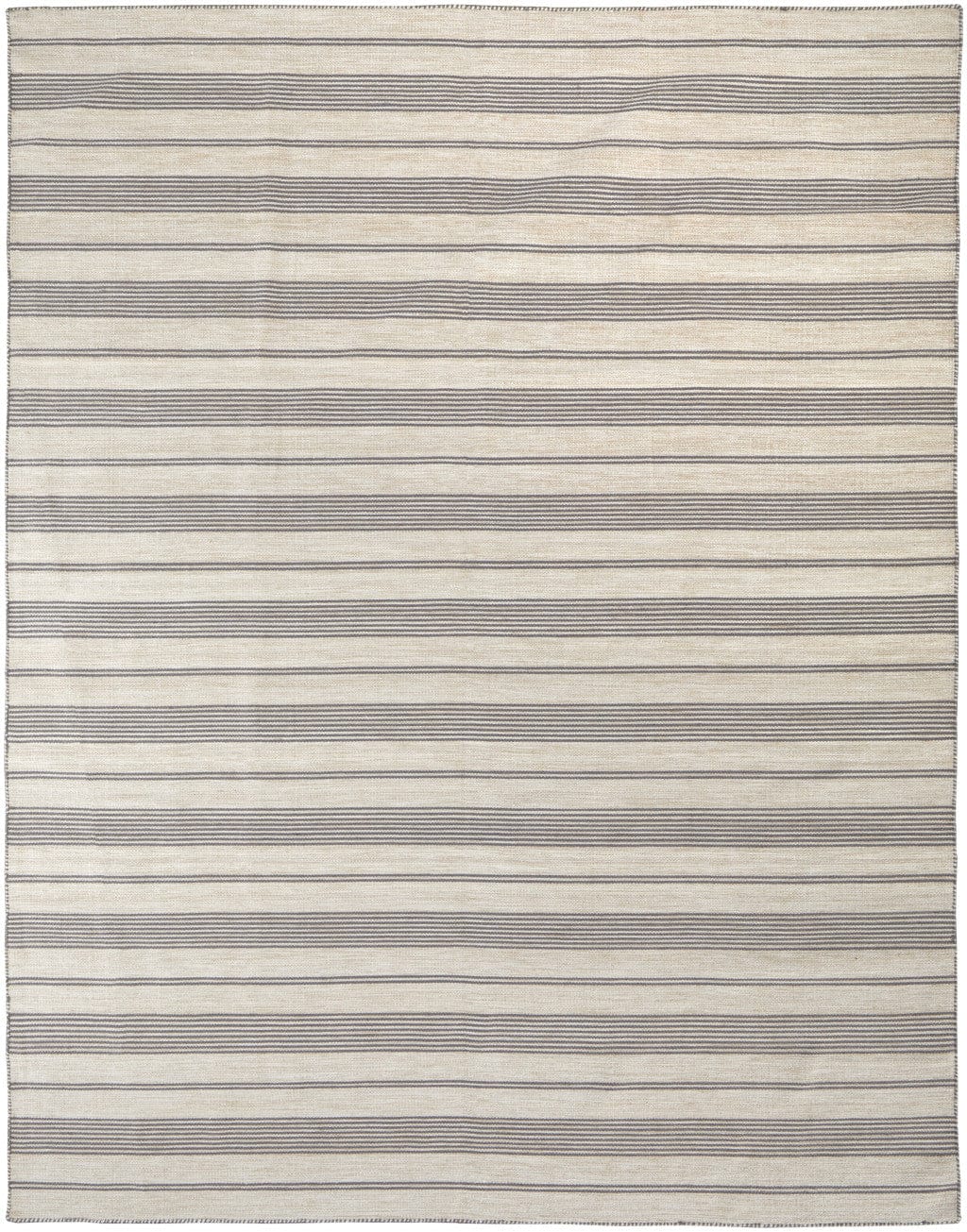 2' X 3' Gray And Ivory Striped Dhurrie Hand Woven Stain Resistant Area Rug