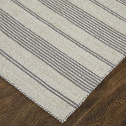 2' X 3' Gray And Ivory Striped Dhurrie Hand Woven Stain Resistant Area Rug