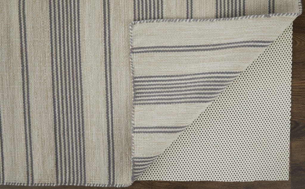 2' X 3' Gray And Ivory Striped Dhurrie Hand Woven Stain Resistant Area Rug