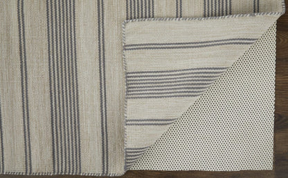 2' X 3' Gray And Ivory Striped Dhurrie Hand Woven Stain Resistant Area Rug