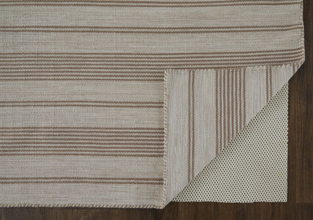 2' X 3' Ivory And Taupe Striped Dhurrie Hand Woven Stain Resistant Area Rug
