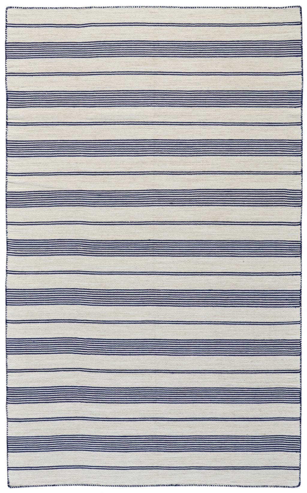 2' X 3' Blue And Ivory Striped Dhurrie Hand Woven Stain Resistant Area Rug