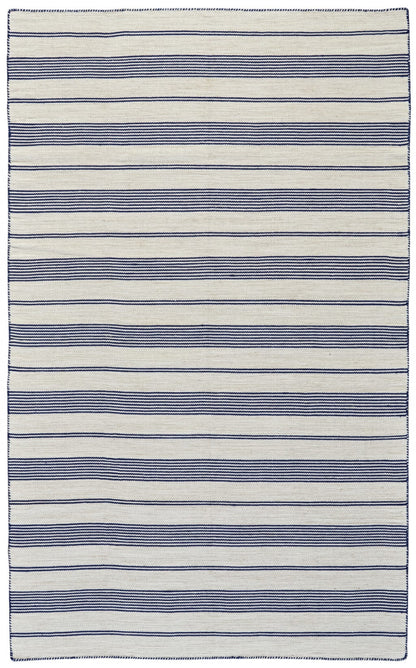 2' X 3' Blue And Ivory Striped Dhurrie Hand Woven Stain Resistant Area Rug