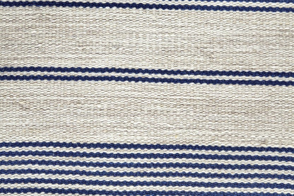 2' X 3' Blue And Ivory Striped Dhurrie Hand Woven Stain Resistant Area Rug