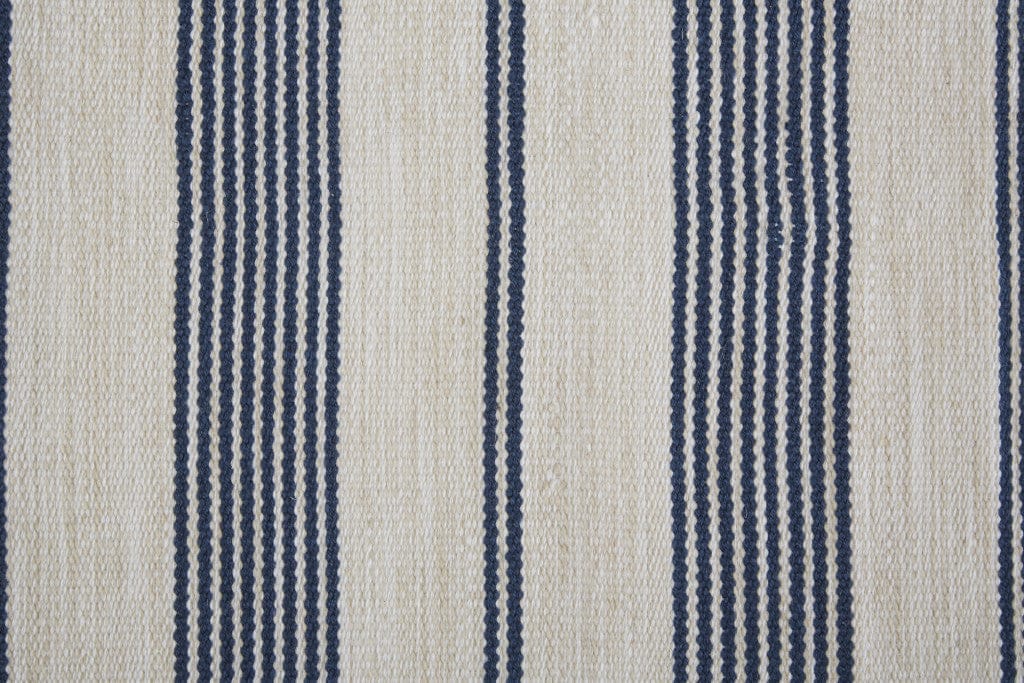 2' X 3' Blue And Ivory Striped Dhurrie Hand Woven Stain Resistant Area Rug